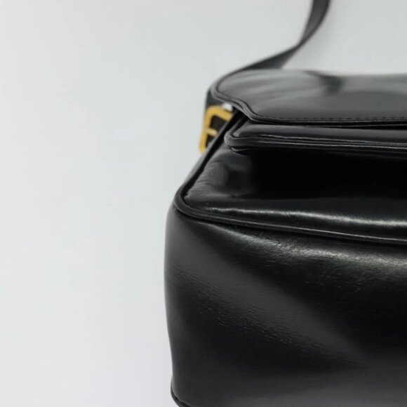 LOEWE Anagram Shoulder Bag Leather Black Gold Auth bs27097 - Picture 8 of 16